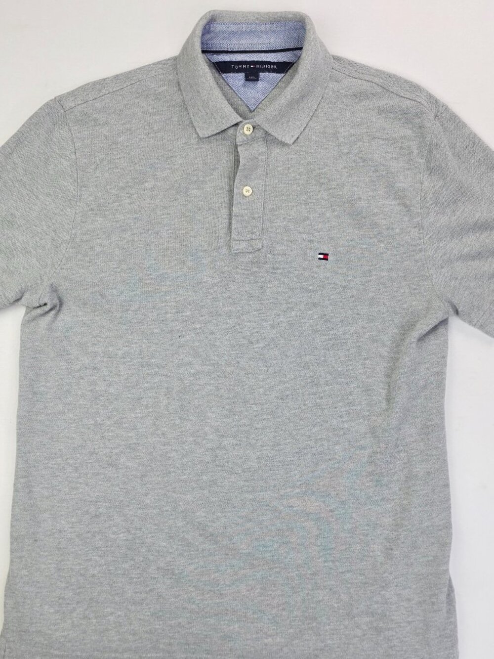 Tommy Hilfiger Embroidered Chest Logo Men Sz Large Gray Short Sleeve Cotton Polo
